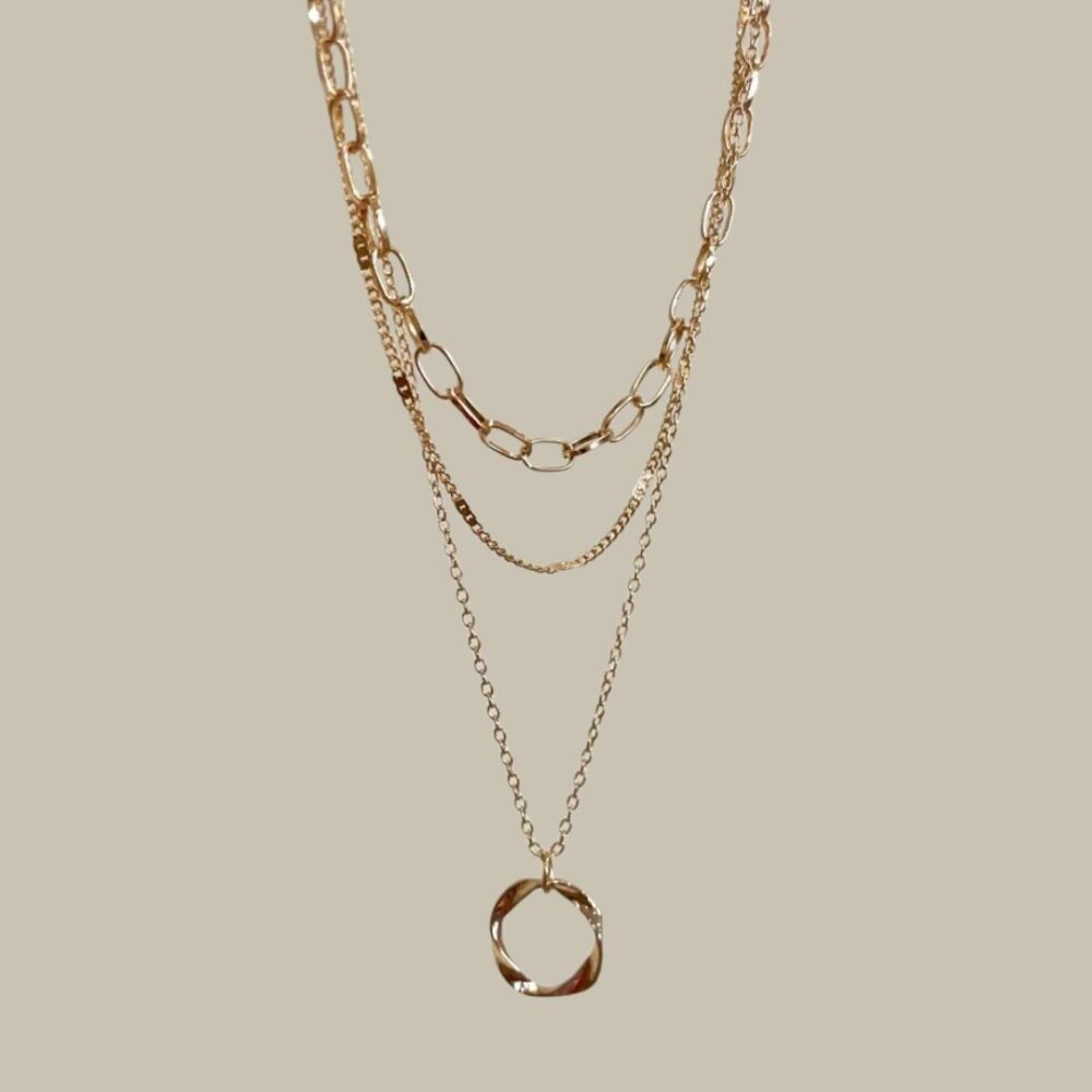 Three Strands Golden Chain Necklace