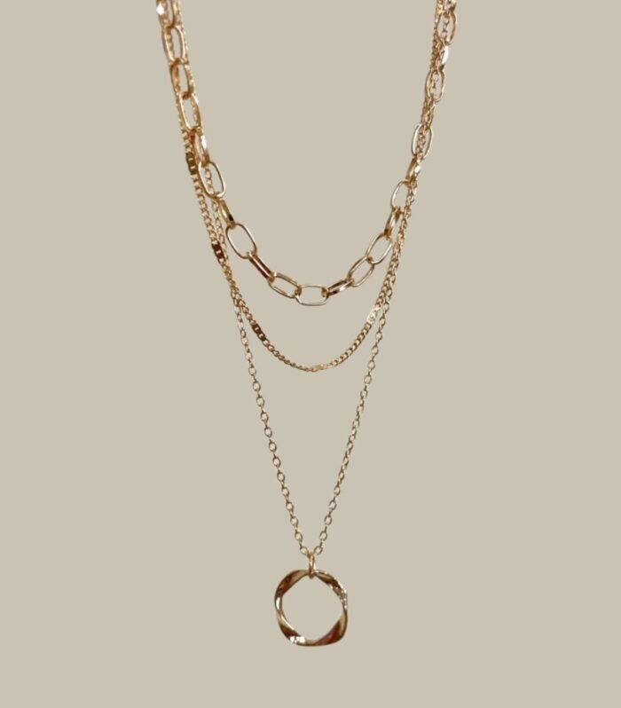 Three Strands Golden Chain Necklace