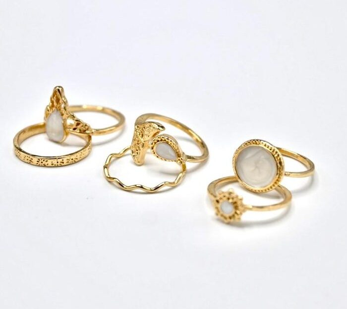 Artemis White - Boho Set of 6 Rings