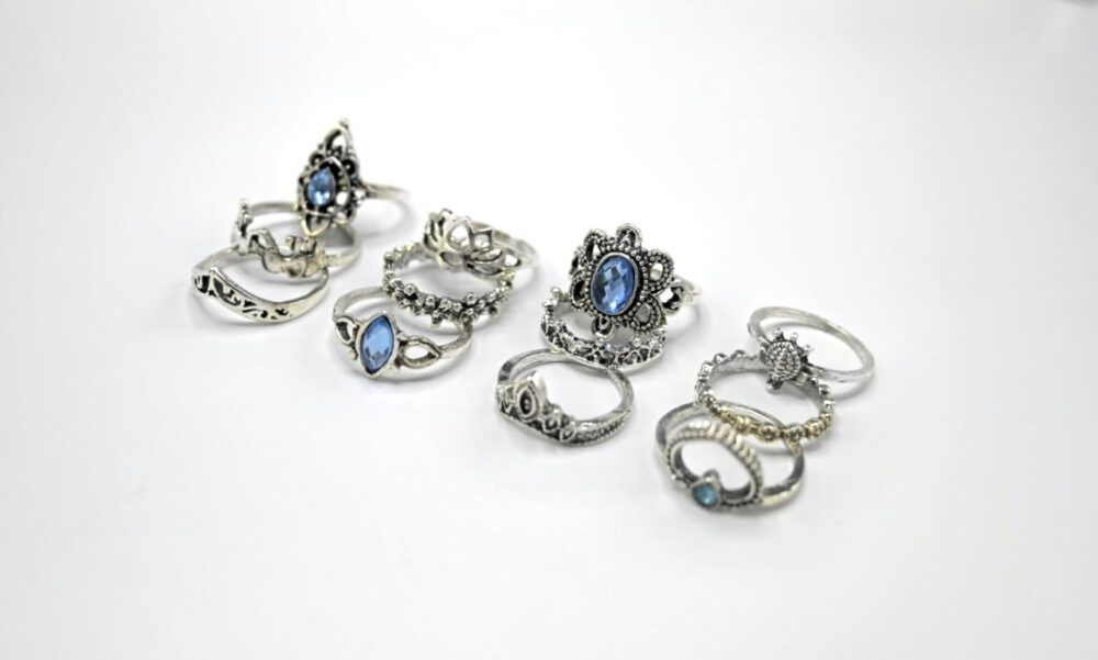 Boho Style Rings Blue Set of 12