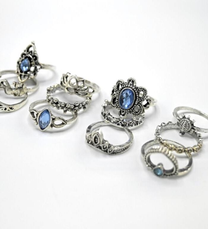 Boho Style Rings Blue Set of 12