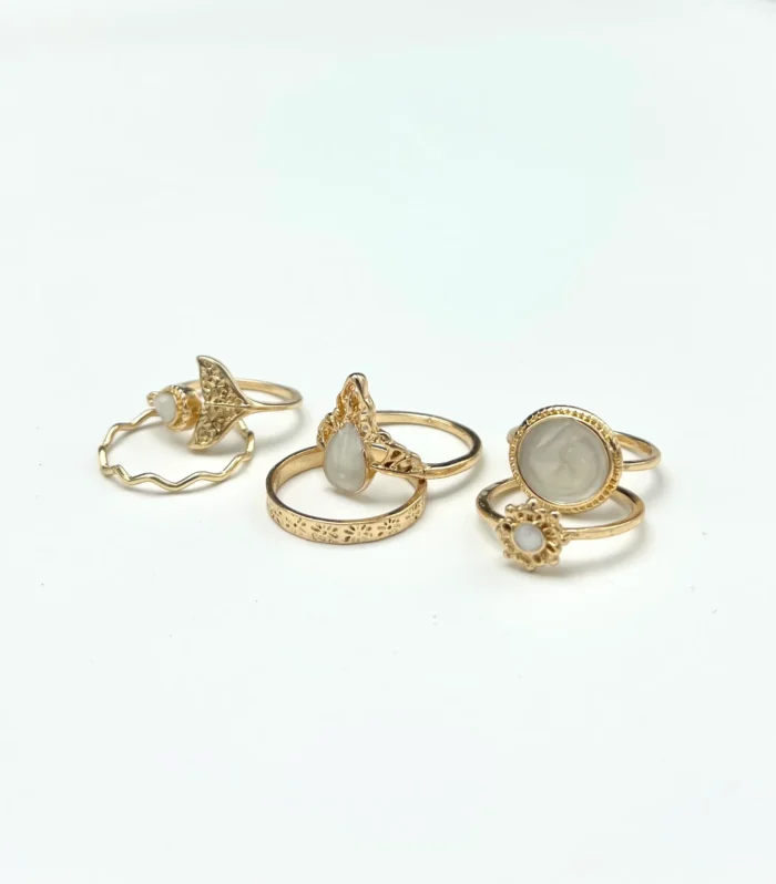 White Golden Set of 6 Rings