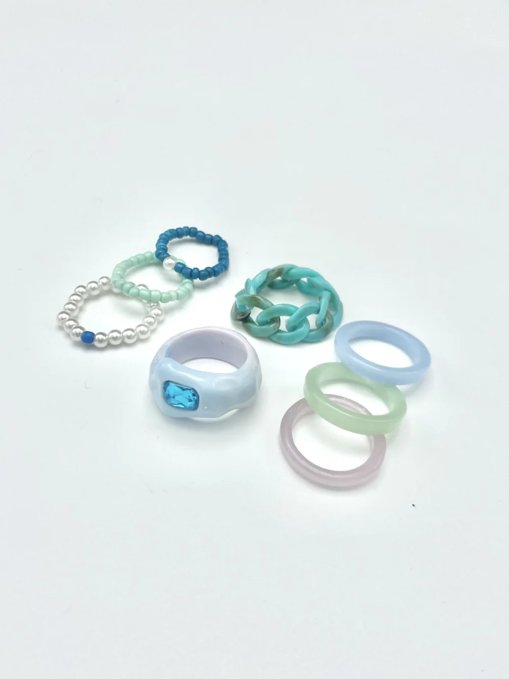 Blue Set of 8 Funky Rings