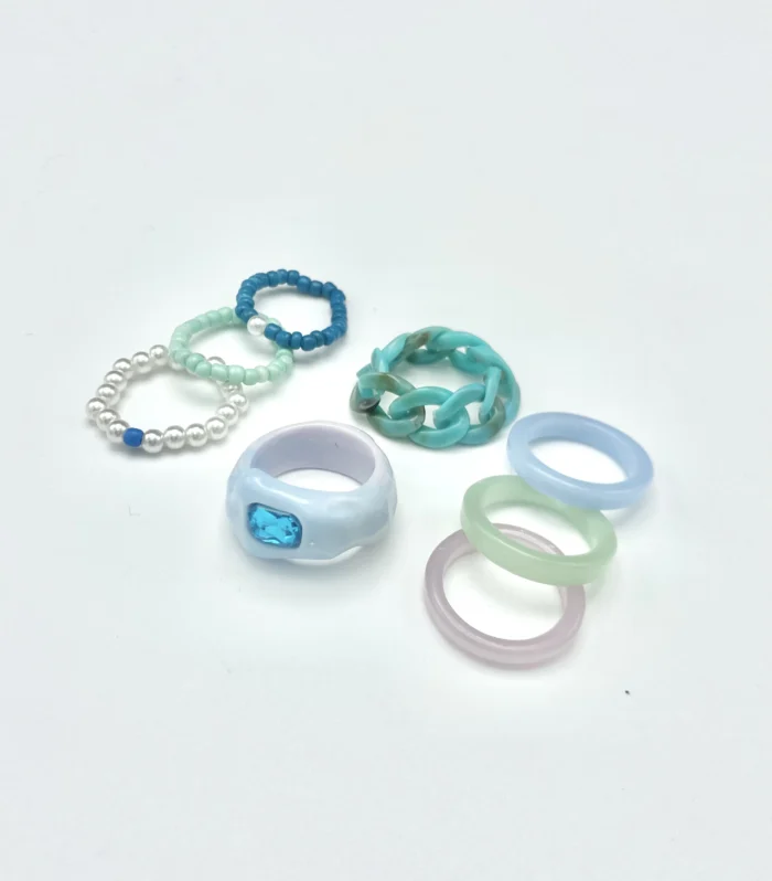 Blue Set of 8 Funky Rings